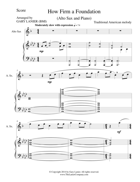 Free Sheet Music How Firm A Foundation Alto Sax Piano And Sax Part