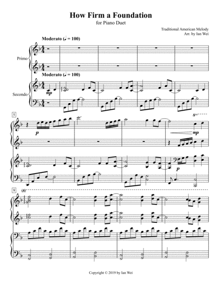 Free Sheet Music How Firm A Foundation For Piano Duet