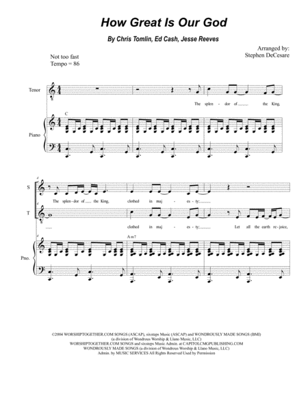 Free Sheet Music How Great Is Our God For 2 Part Choir Soprano And Tenor