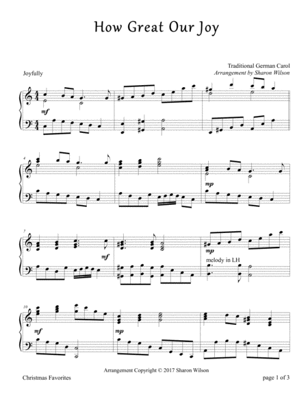 Free Sheet Music How Great Our Joy Piano Solo