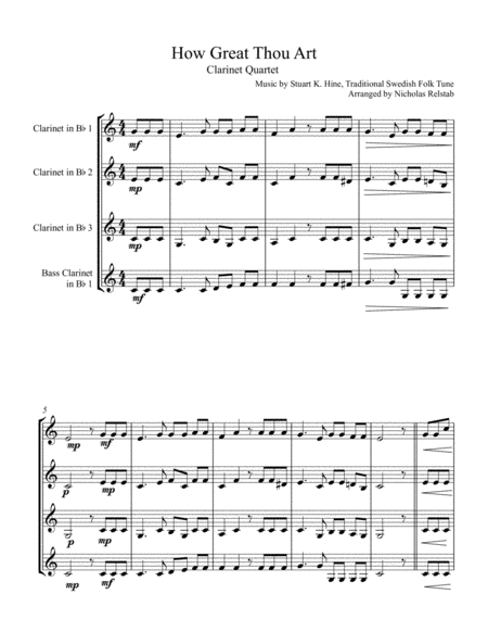 Free Sheet Music How Great Thou Art Clarinet Quartet