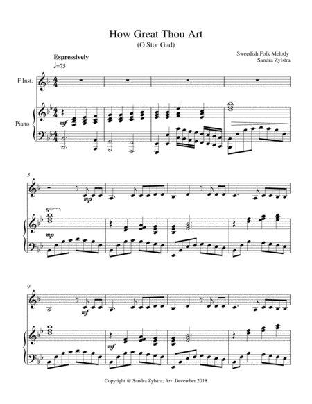 How Great Thou Art Treble F Instrument Solo Sheet Music