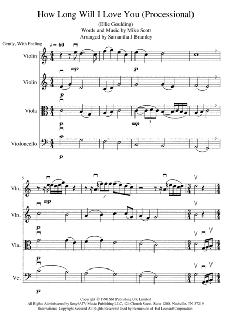 How Long Will I Love You Processional For String Quartet Sheet Music