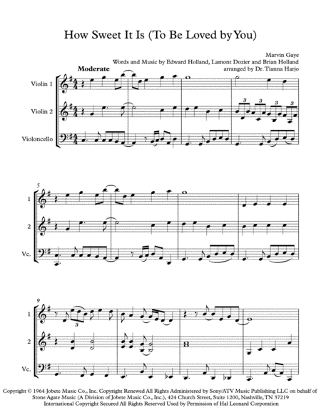 Free Sheet Music How Sweet It Is To Be Loved By You String Trio 2 Violins And Cello