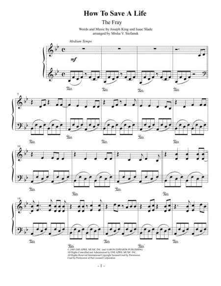 Free Sheet Music How To Save A Life Easy Piano