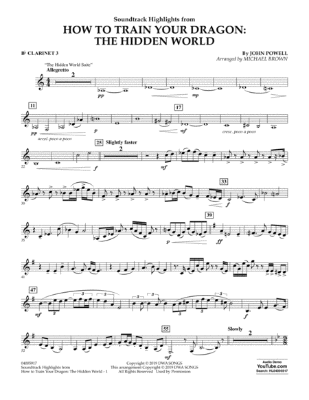 Free Sheet Music How To Train Your Dragon The Hidden World Arr Michael Brown Bb Clarinet 3
