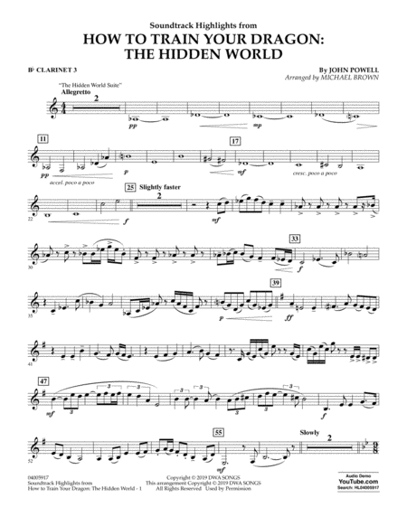 How To Train Your Dragon The Hidden World Arr Michael Brown Bb Clarinet 3 Sheet Music