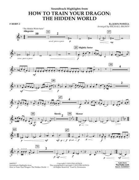 How To Train Your Dragon The Hidden World Arr Michael Brown F Horn 2 Sheet Music