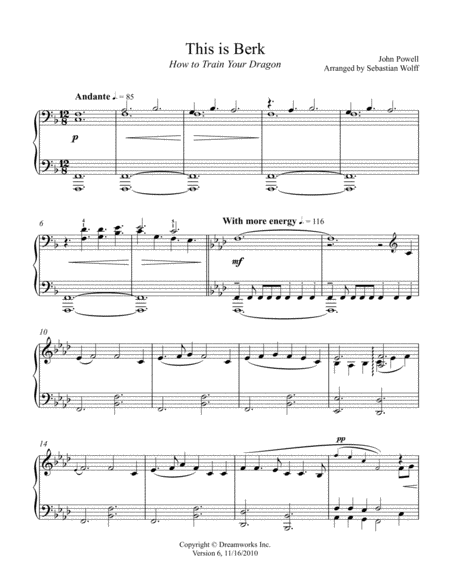 How To Train Your Dragon This Is Berk Piano Solo Sheet Music