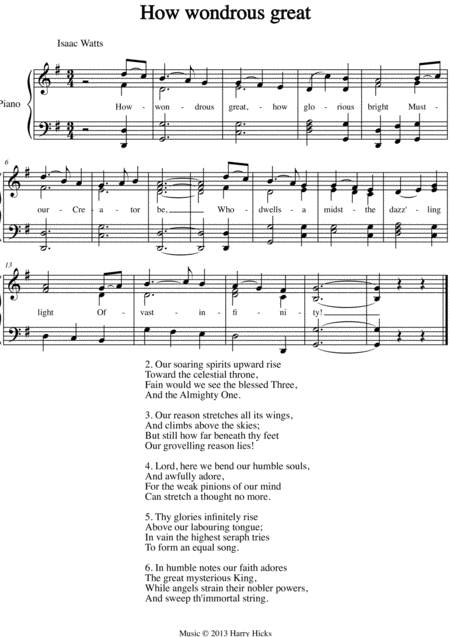 How Wondrous Great A New Tune To A Wonderful Isaac Watts Hymn Sheet Music