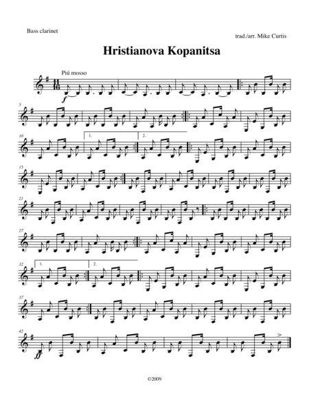 Free Sheet Music Hristianova Kopanitsa For Clarinet Quartet