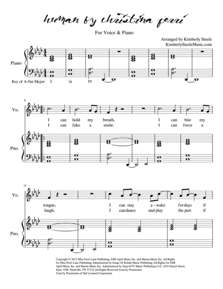 Human By Christina Perri For Voice Piano Sheet Music