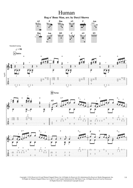 Human Rag N Bone Man For Solo Fingerstyle Guitar Sheet Music