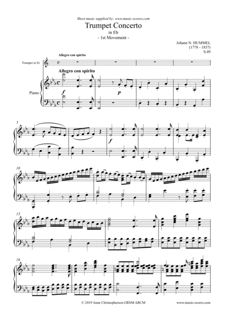 Hummel Allegro Con Spirito In Eb For Eb Trumpet Sheet Music