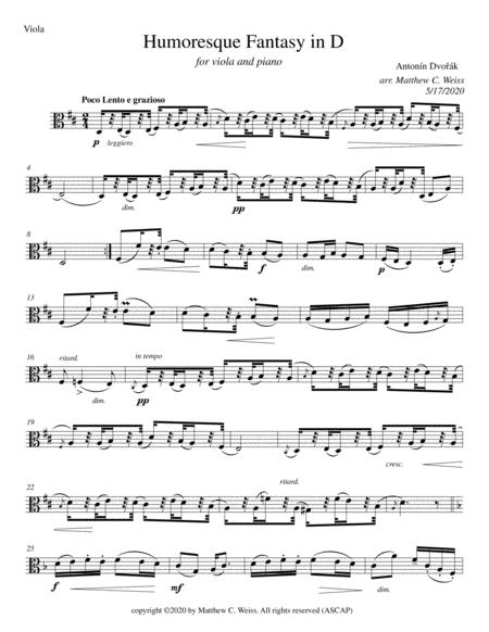 Humoresque Fantasy In D For Viola And Piano Sheet Music