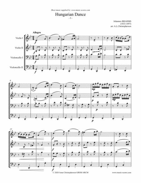 Free Sheet Music Hungarian Dance No 5 2 Violins And 2 Violas