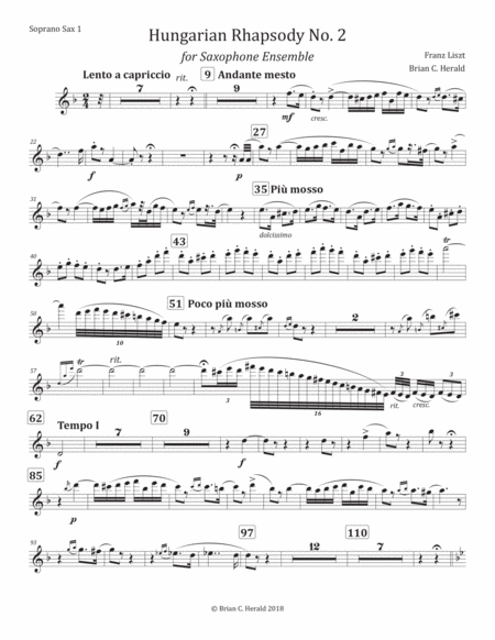 Hungarian Rhapsody No 2 For Saxophone Ensemble Sheet Music