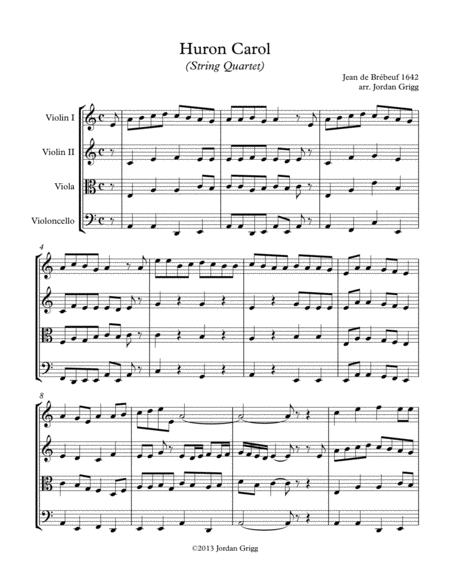 Huron Carol String Quartet Sheet Music