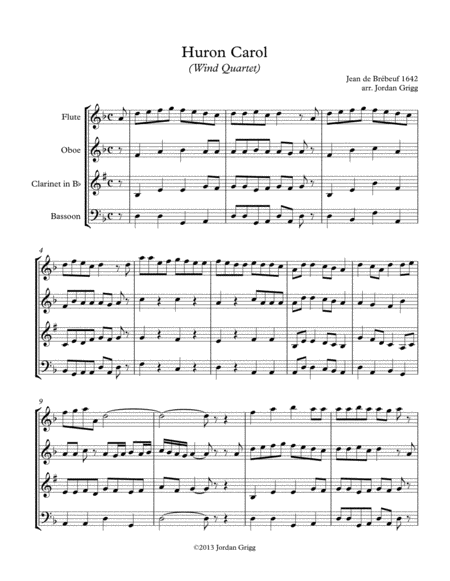 Free Sheet Music Huron Carol Wind Quartet