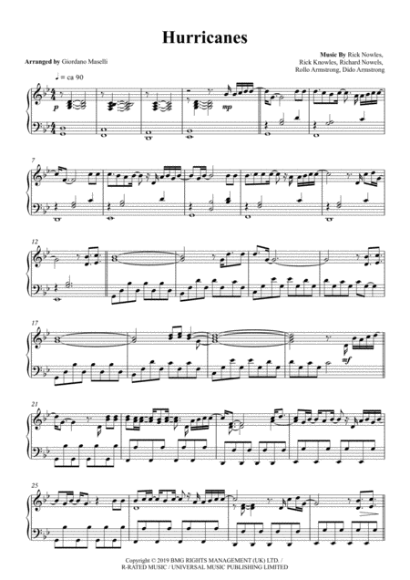 Free Sheet Music Hurricanes Dido Piano Solo