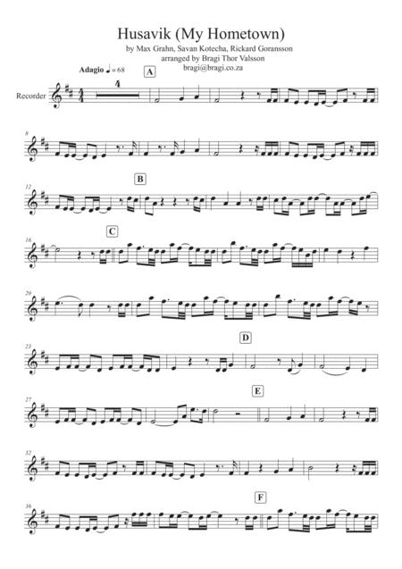 Free Sheet Music Husavik My Hometown Recorder And Piano