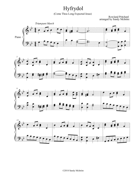 Free Sheet Music Hyfrydol Come Thou Long Expected Jesus