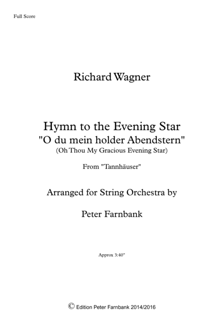 Hymn To The Evening Star From Tannhauser Sheet Music