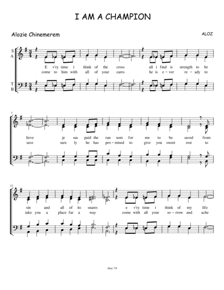 Free Sheet Music I Am A Champion