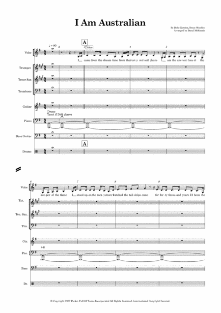 I Am Australian Vocal With Small Band 3 Horns Key Of G Sheet Music