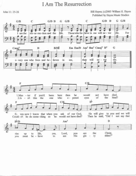 Free Sheet Music I Am The Resurrection