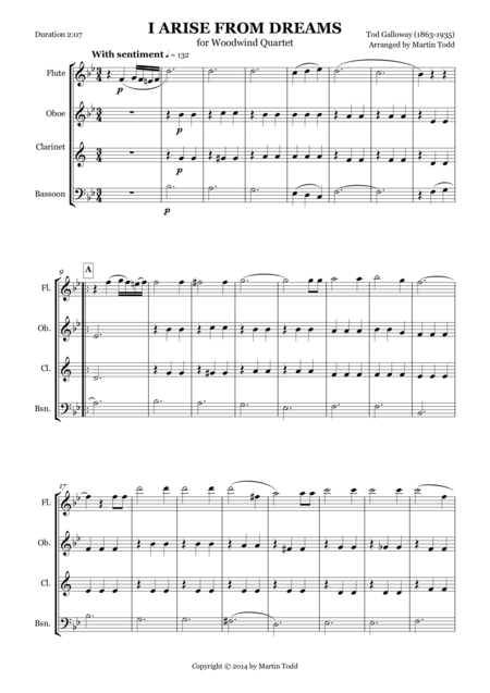 I Arise From Dreams For Woodwind Quartet Sheet Music