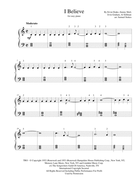 Free Sheet Music I Believe For Easy Piano