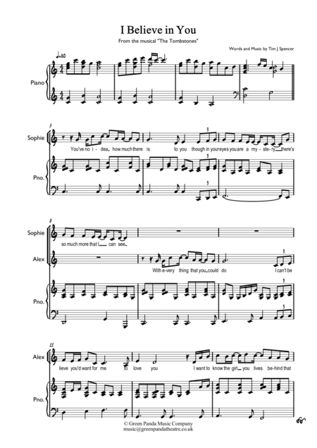 Free Sheet Music I Believe In You From The Musical Thetombstones