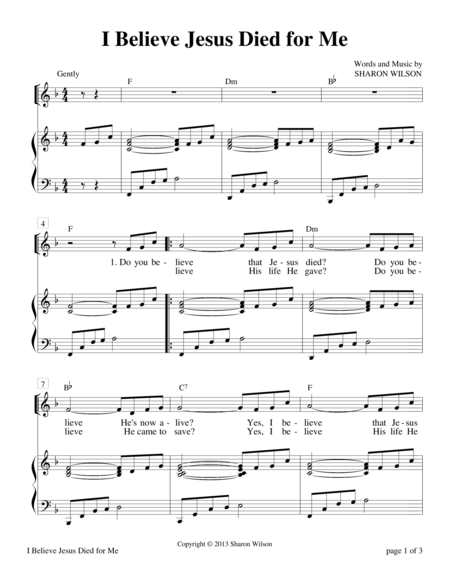 I Believe Jesus Died For Me Unison Choir Sheet Music