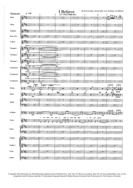 Free Sheet Music I Believe Male Vocal With Small Orchestra Or Big Band With Strings Key Of D To Eb