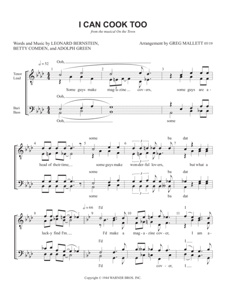 Free Sheet Music I Can Cook Too From On The Town