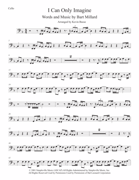 Free Sheet Music I Can Only Imagine Cello