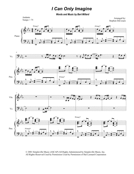 Free Sheet Music I Can Only Imagine Duet For Violin And Cello