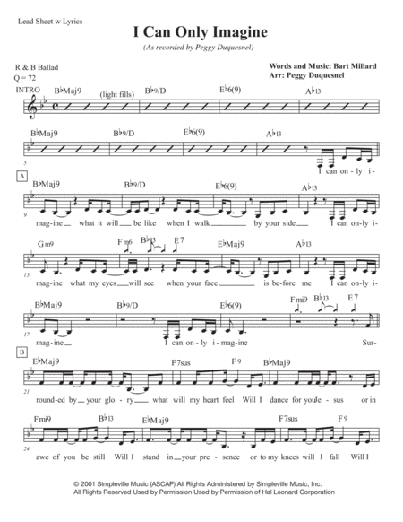 Free Sheet Music I Can Only Imagine Key Of Bb