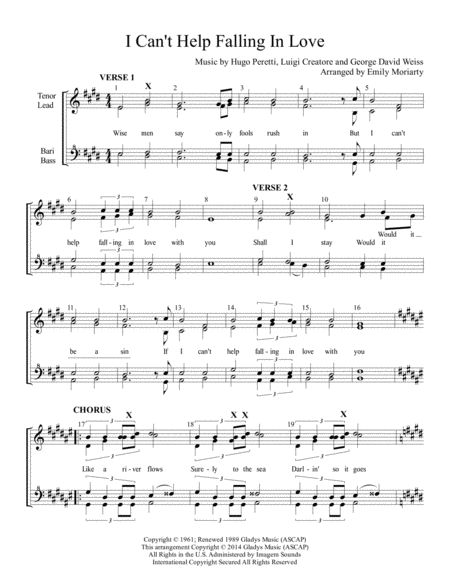 Free Sheet Music I Cant Help Falling In Love Womens Barbershop Chorus