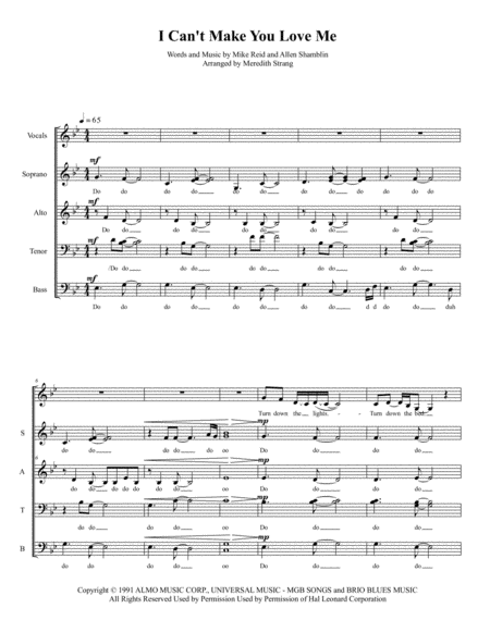 I Cant Make You Love Me A Cappella Sheet Music