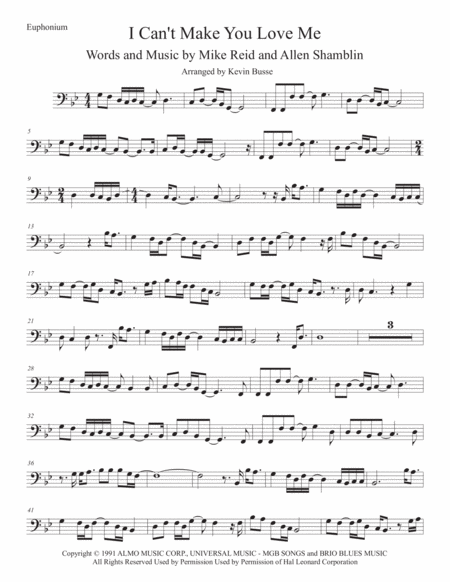 I Cant Make You Love Me Euphonium Original Key Sheet Music