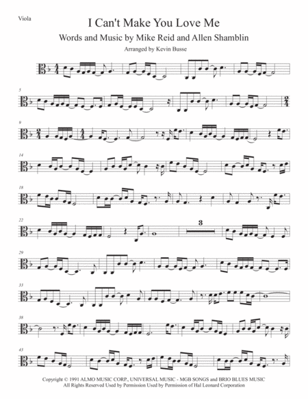 I Cant Make You Love Me Viola Sheet Music