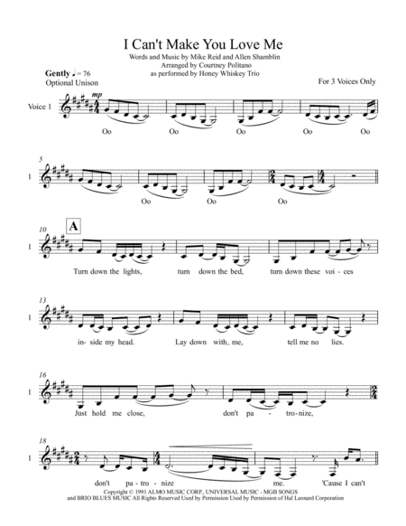 I Cant Make You Love Me Sheet Music