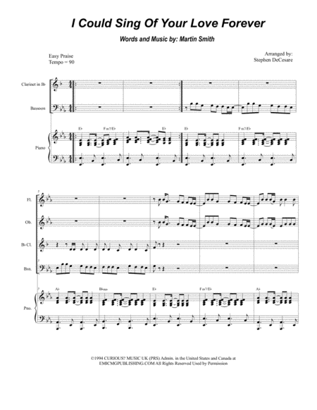 I Could Sing Of Your Love Forever For Woodwind Quartet And Piano Sheet Music