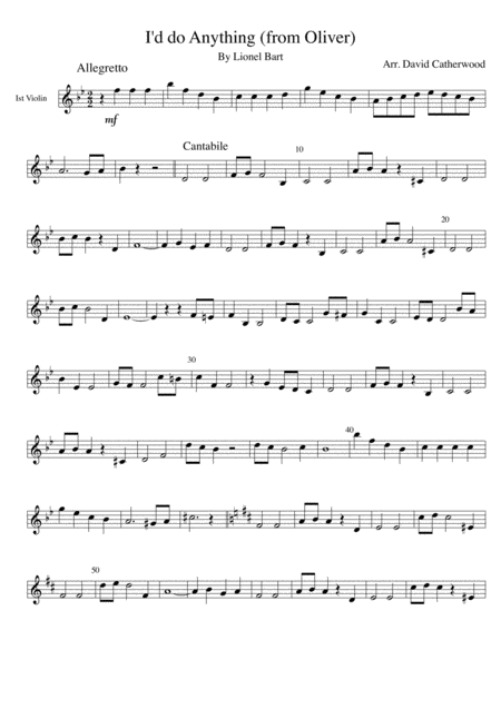 I D Do Anything From The Musical Oliver Arr For String Quartet By David Catherwood Sheet Music