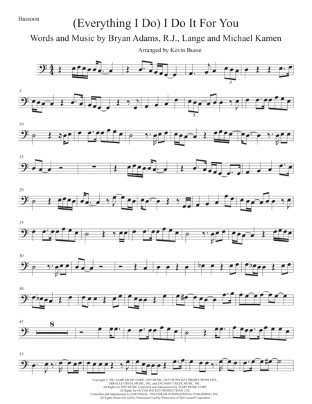 Free Sheet Music I Do It For You Easy Key Of C Bassoon