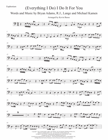 I Do It For You Easy Key Of C Euphonium Sheet Music