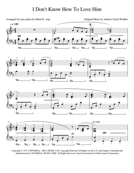 I Dont Know How To Love Him Sheet Music