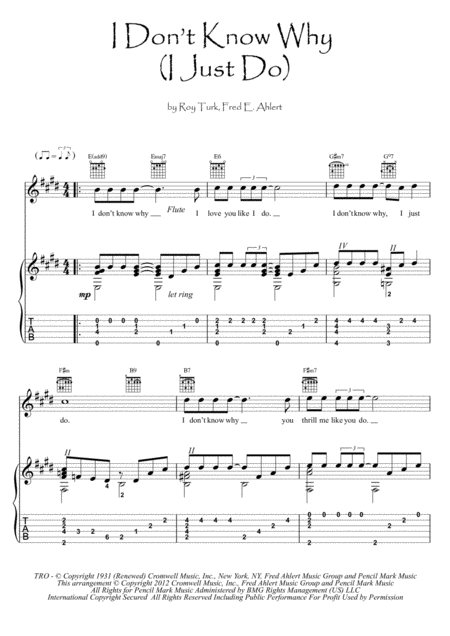 I Dont Know Why Jazz Classical Guitar Fingerstyle Sheet Music